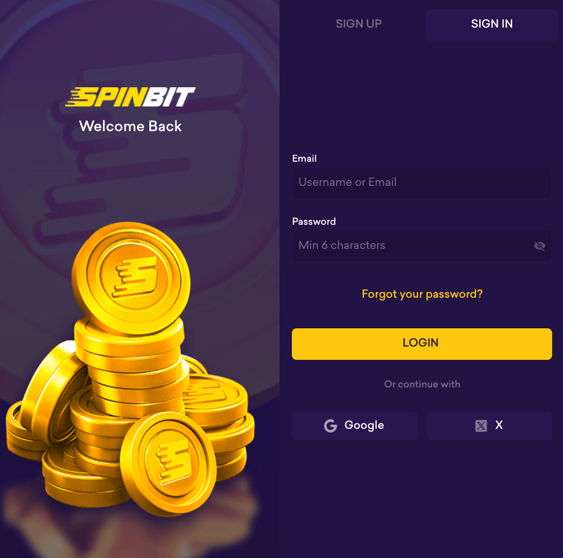 Registration at Spinbit casino